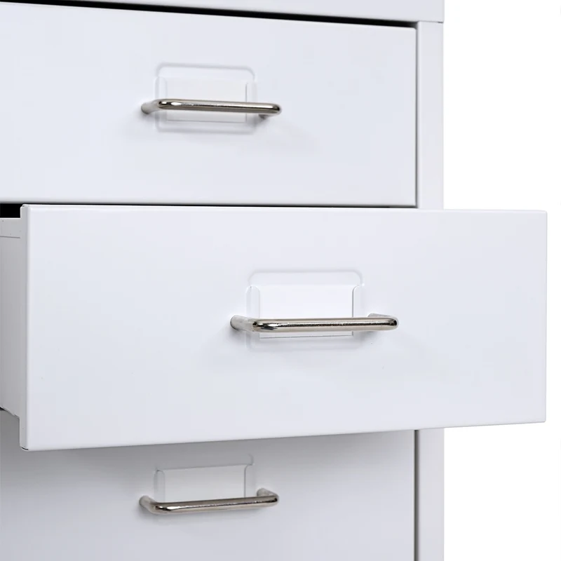 Caisson à tiroirs meuble de rangement bureau sur roulettes 69x28x41cm 5 tiroirs acier blanc 04_0004353
