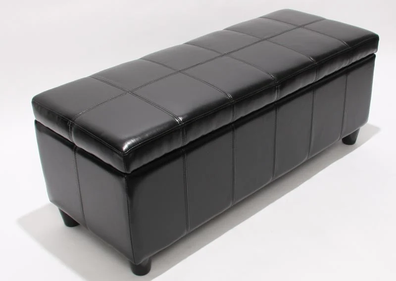 Banc banquette de rangement cuir reconstitué noir 112x45x45cm BAN04012