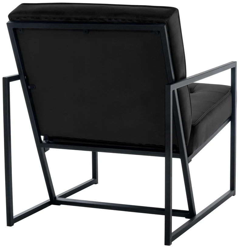 Fauteuil lounge en velours noir et cadre métallique capitonné design minimaliste FAL10545