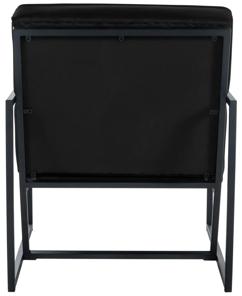 Fauteuil lounge en velours noir et cadre métallique capitonné design minimaliste FAL10545