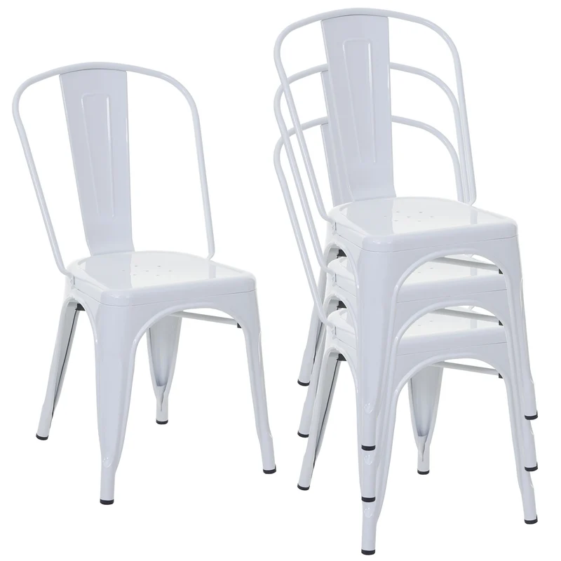 4x chaises de salle à manger cuisine bistro design industriel en métal blanc empilable 04_0000546