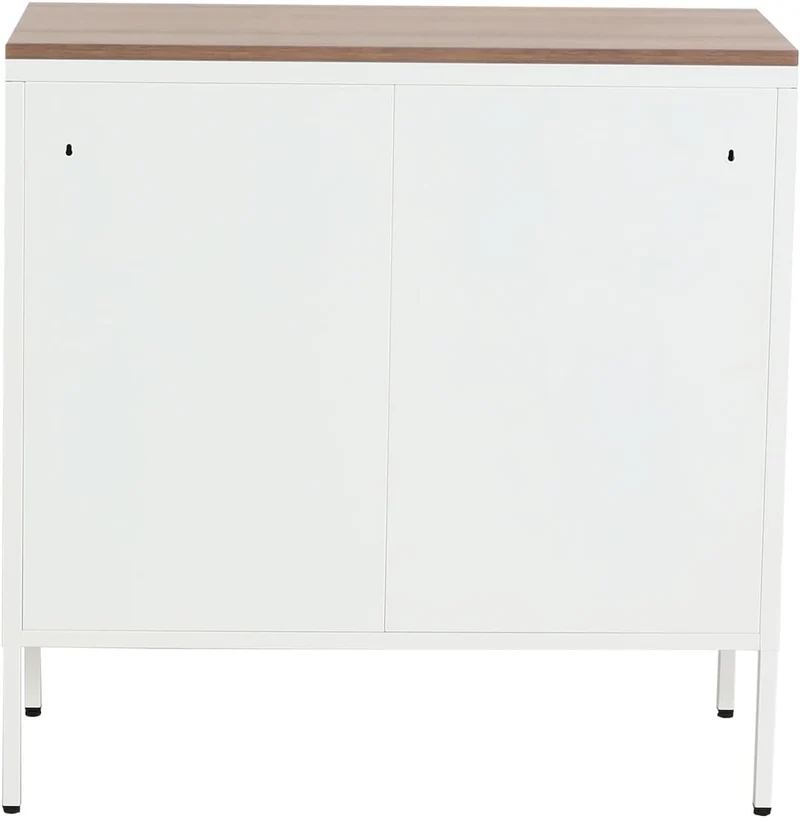 Commode meuble de rangement bureau buffet 2 portes métal 90x90x40cm mélaminé blanc plateau MDF 2 compartiments avec portes MED04084