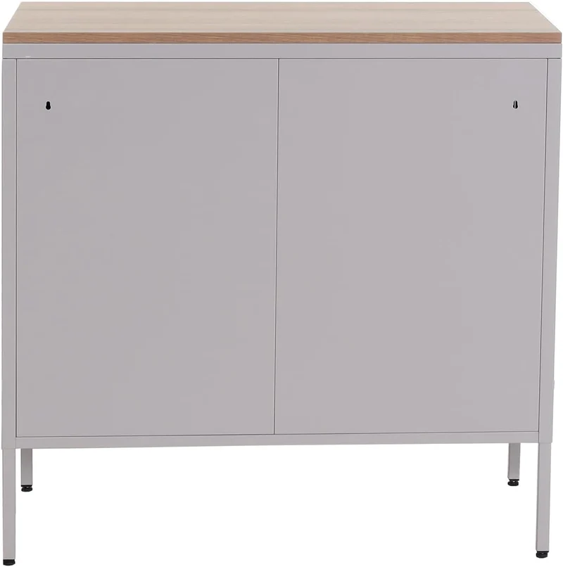 Commode meuble de rangement bureau buffet 2 portes métal 90x90x40cm mélaminé gris plateau MDF 2 compartiments avec portes MED04082