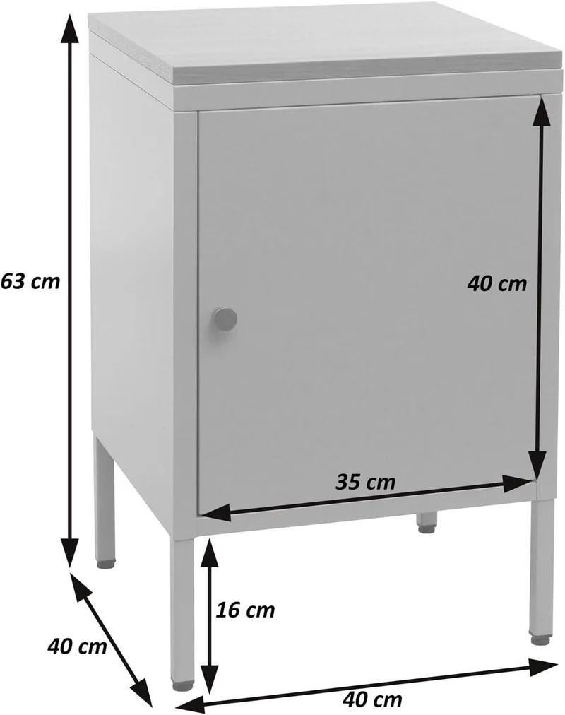 Petit meuble de rangement table de chevet 2 niveaux tôle d'acier laminée blanc plateau MDF 63x40x40 cm MED04081