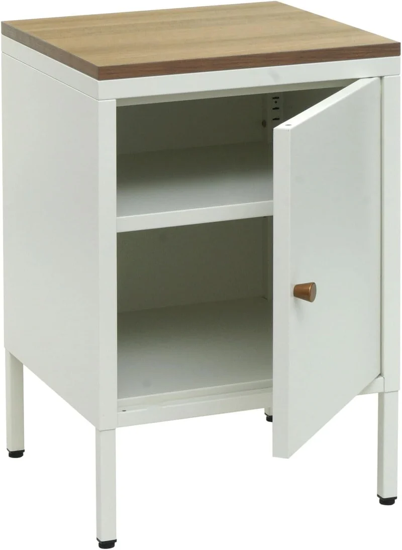 Petit meuble de rangement table de chevet 2 niveaux tôle d'acier laminée blanc plateau MDF 63x40x40 cm MED04081