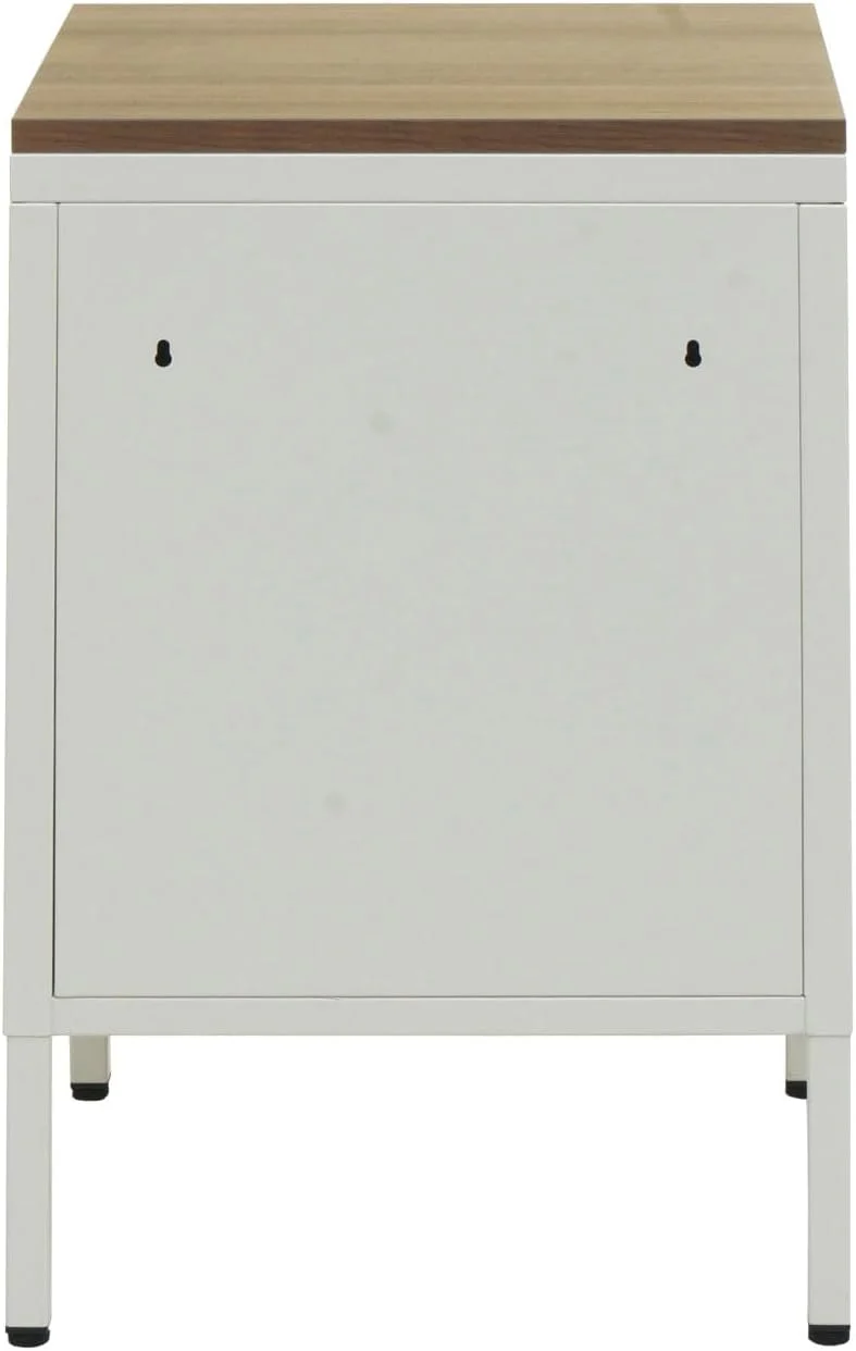Petit meuble de rangement table de chevet 2 niveaux tôle d'acier laminée blanc plateau MDF 63x40x40 cm MED04081