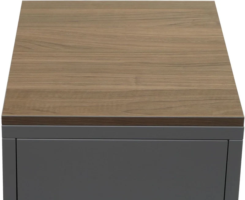 Petit meuble de rangement table de chevet 2 niveaux tôle d'acier laminée gris plateau MDF 63x40x40 cm MED04080