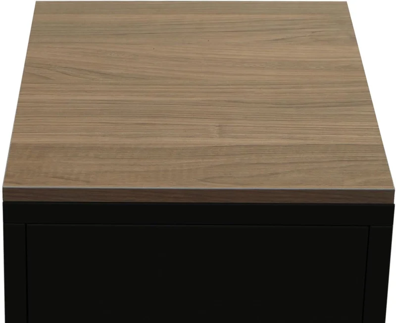 Petit meuble de rangement table de chevet 2 niveaux tôle d'acier laminée noir plateau MDF 63x40x40 cm MED04079