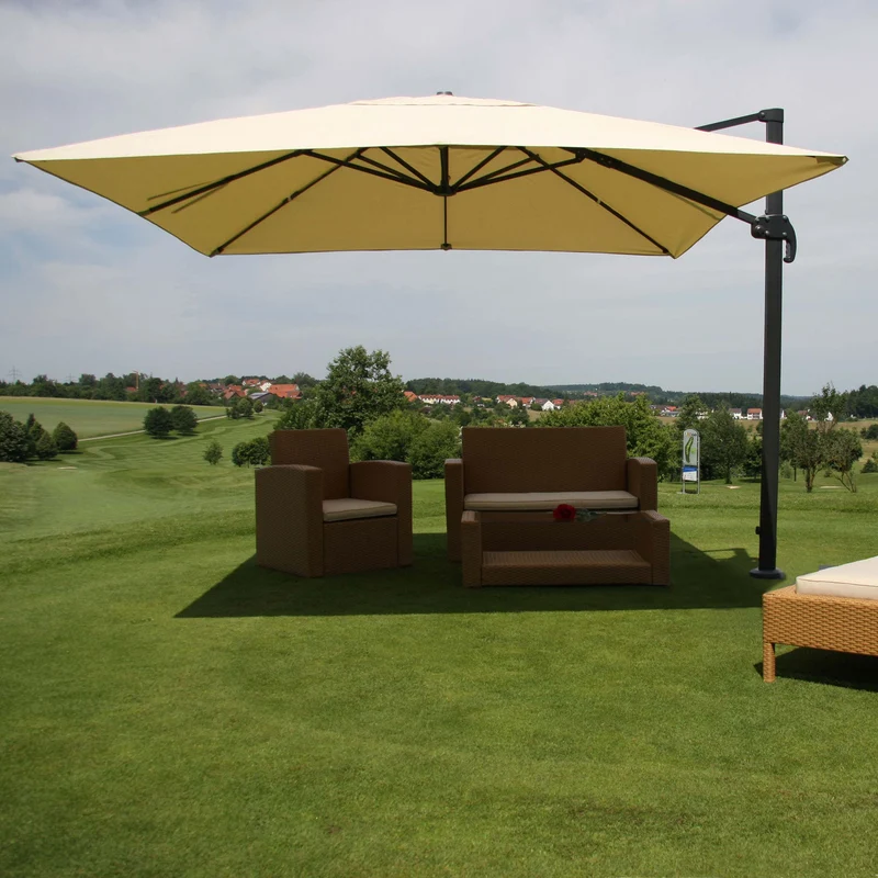 Parasol professionnel restaurant pour jardin terrasse 3x4m (Ø5m) polyester/aluminium 26kg crème sans pied 04_0003336