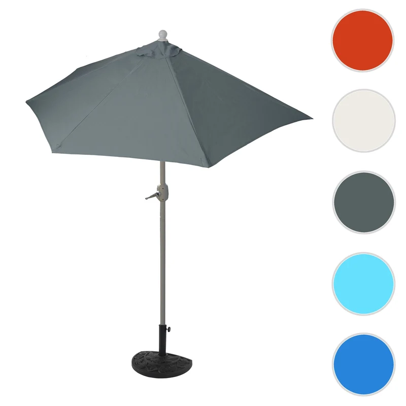 Demi parasol semi-circulaire balcon terrasse UV 50+ polyester/aluminium 3kg avec une portée de 300 cm anthracite avec support 04_0003837