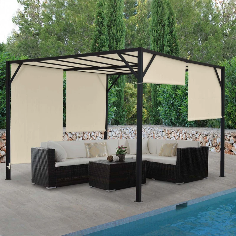 Pergola arche pavillon de jardin terrasse auvent structure acier stable 6cm + toit ouvrant crème 4x3m 04_0004071