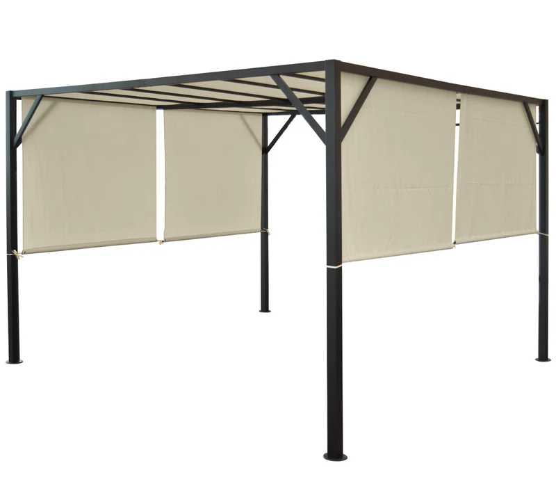 Pergola arche pavillon de jardin terrasse auvent structure acier stable 6cm + toit ouvrant crème 4x3m 04_0004071