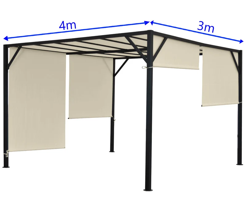 Pergola arche pavillon de jardin terrasse auvent structure acier stable 6cm + toit ouvrant crème 4x3m 04_0004071