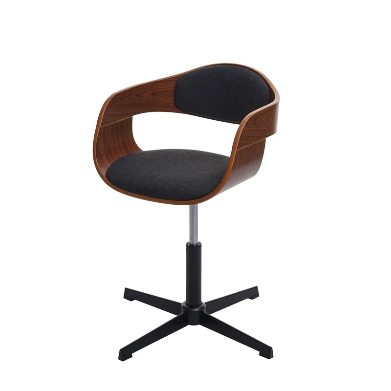 Chaise de salle à manger cuisine bureau réglable en hauteur bois courbé aspect noyer, tissu gris foncé 04_0001865
