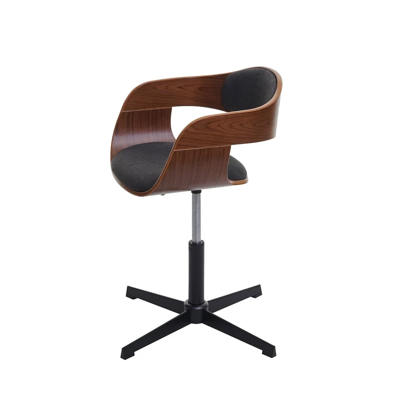 Chaise de salle à manger cuisine bureau réglable en hauteur bois courbé aspect noyer, tissu gris foncé 04_0001865