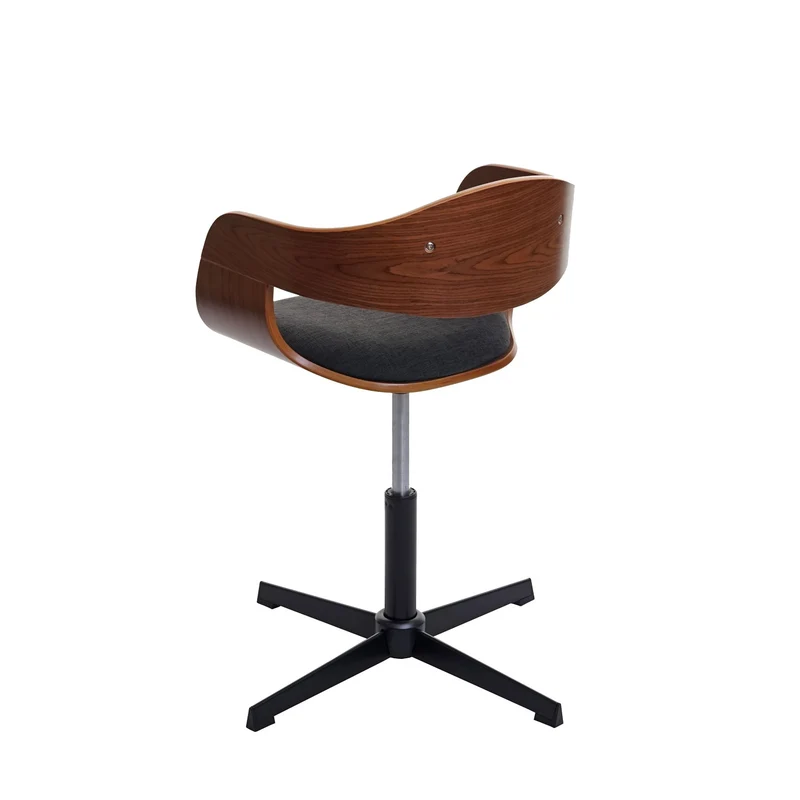 Chaise de salle à manger cuisine bureau réglable en hauteur bois courbé aspect noyer, tissu gris foncé 04_0001865