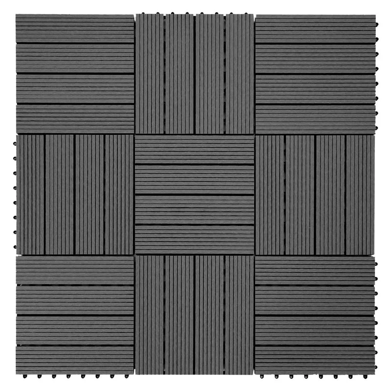 Set de 11 dalles de terrasse aspect bois WPC pour balcon jardin terrasse 30x30cm 1m² base Anthracite linéaire 04_0005494