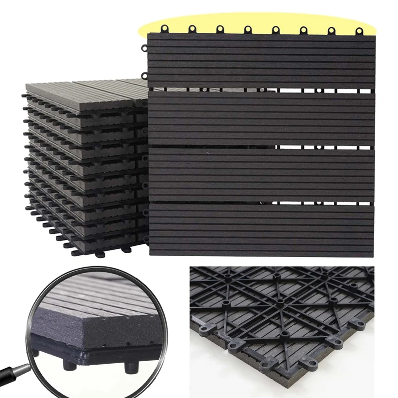 Set de 11 dalles de terrasse aspect bois WPC pour balcon jardin terrasse 30x30cm 1m² base Anthracite linéaire 04_0005494