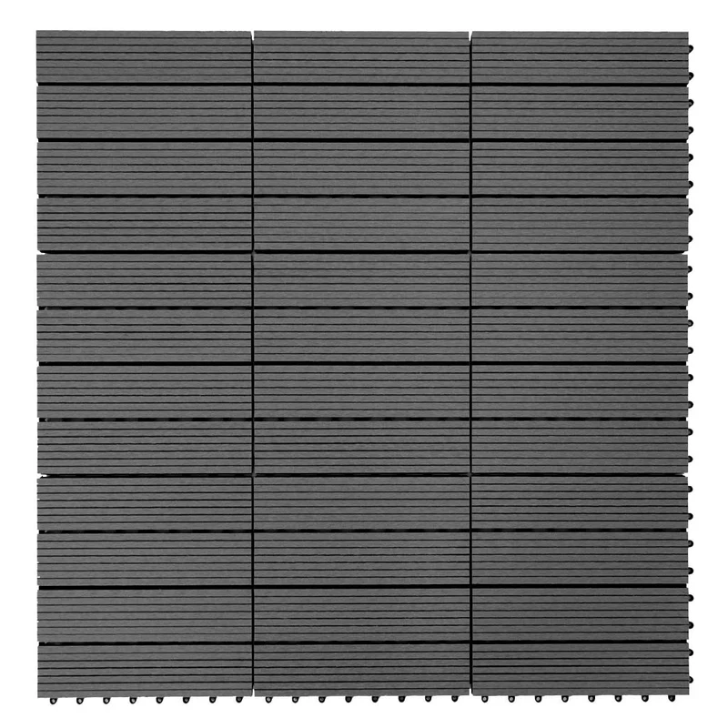 Set de 11 dalles de terrasse aspect bois WPC pour balcon jardin terrasse 30x30cm 1m² base Anthracite linéaire 04_0005494