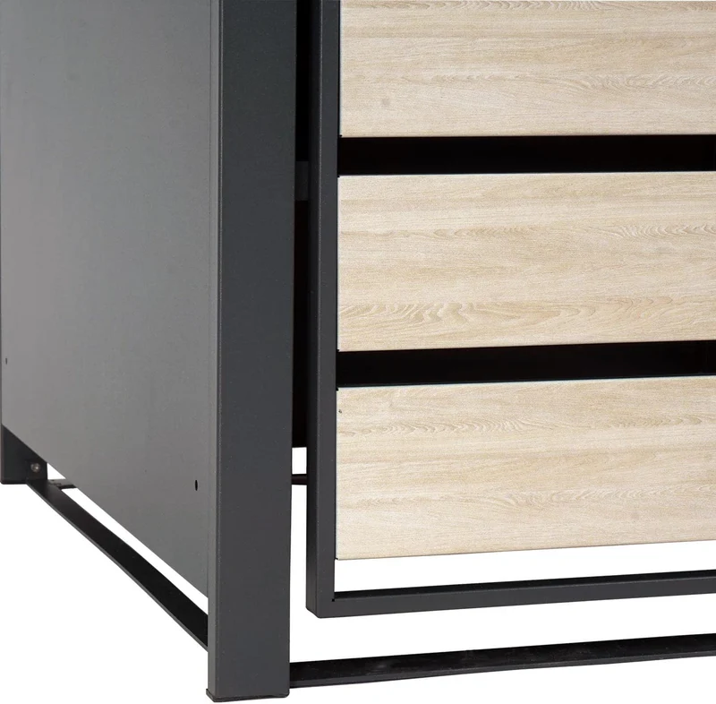 Abri de poubelle vérouillable en métal anthracite aspect bois de hêtre marron clair MDJ04177