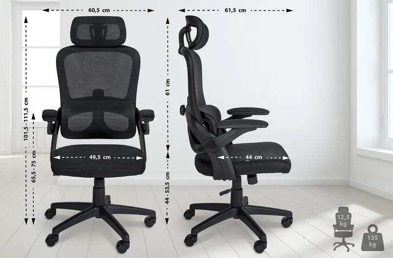 Fauteuil de bureau sur roulettes revêtement en maille respirante noir fonction de basculement BUR10691