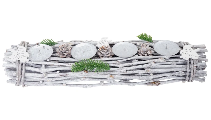 Couronne de l'Avent allongée décoration de Noël bois 60x16x9cm blanc-gris avec bougies blanc 04_0002558