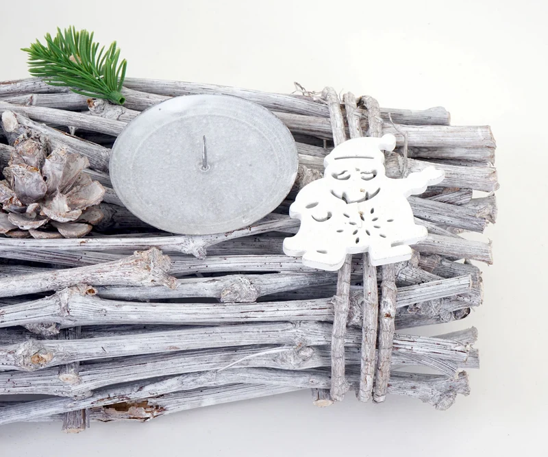 Couronne de l'Avent allongée décoration de Noël bois 60x16x9cm blanc-gris avec bougies blanc 04_0002558