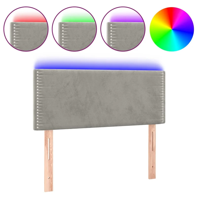 Tête de lit accessoire couchage chambre à coucher meuble à LED 100 x 5 x 78/88 cm tissu velours gris clair TDL0201445