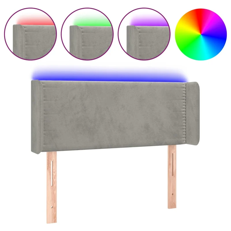 Tête de lit accessoire couchage chambre à coucher meuble à LED 103 x 16 x 78/88 cm tissu velours gris clair TDL0201417
