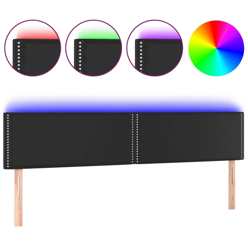 Tête de lit accessoire couchage chambre à coucher meuble à LED 200 x 5 x 78/88 cm synthétique noir TDL0200628