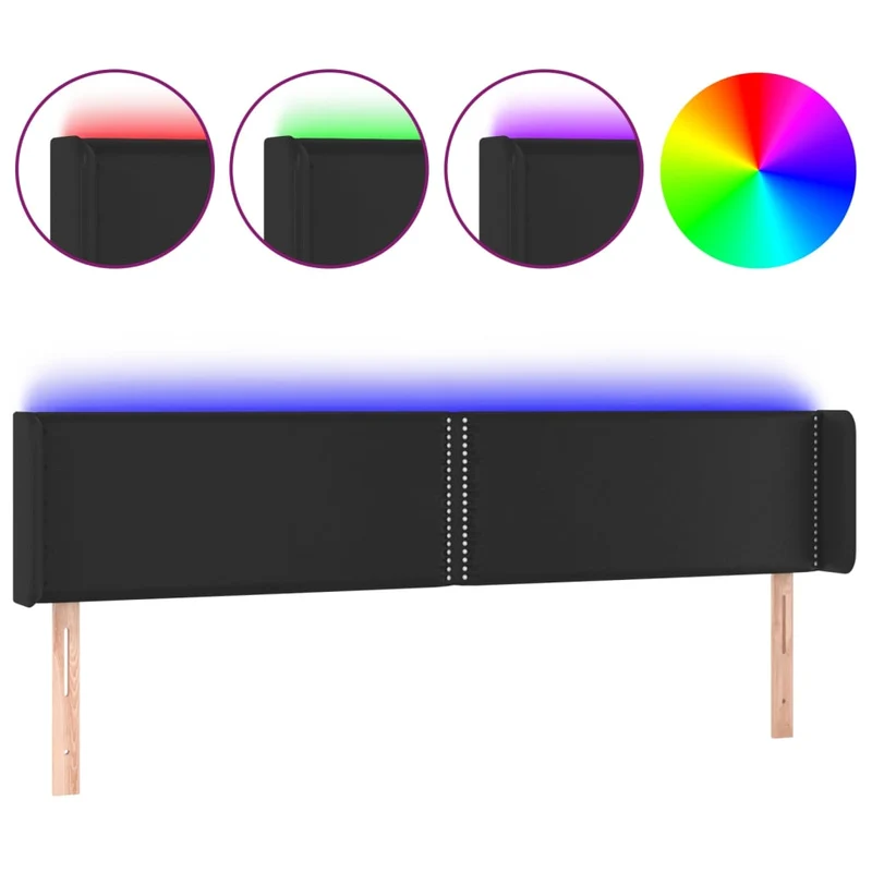 Tête de lit accessoire couchage chambre à coucher meuble à LED 203 x 16 x 78/88 cm synthétique noir TDL0200610