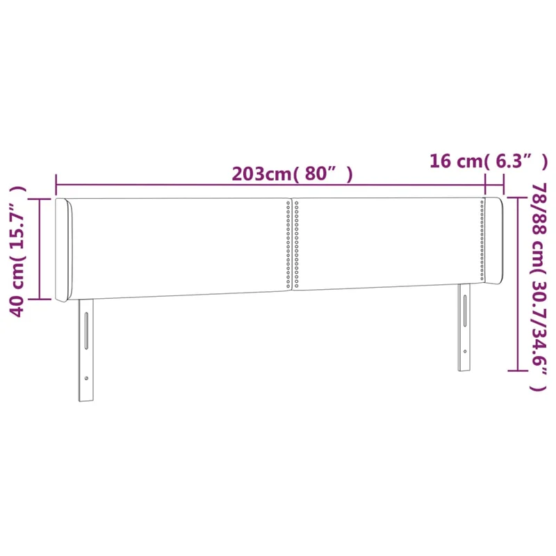 Tête de lit accessoire couchage chambre à coucher meuble à LED 203 x 16 x 78/88 cm synthétique noir TDL0200610