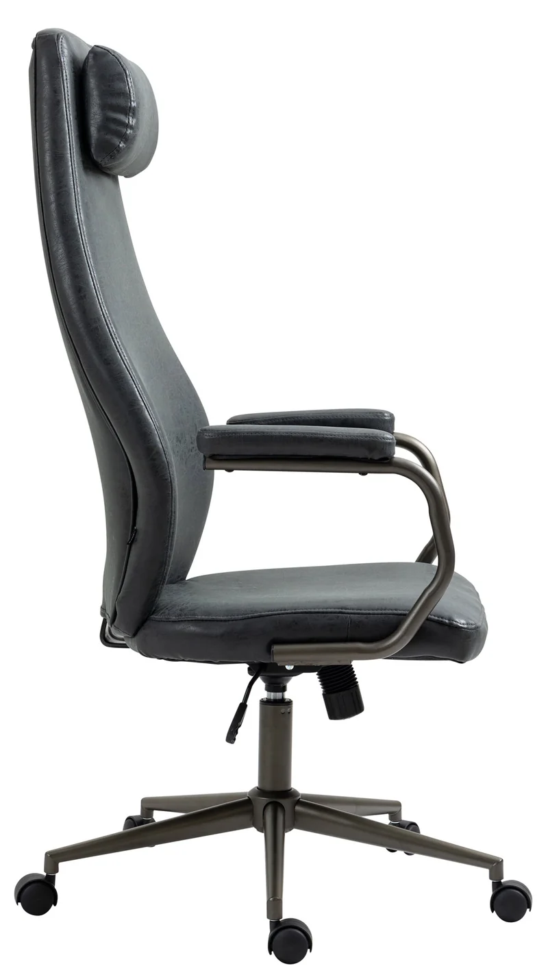 Fauteuil de bureau industriel vintage sur roulettes en synthétique noir vieilli pivotant et réglable BUR10688