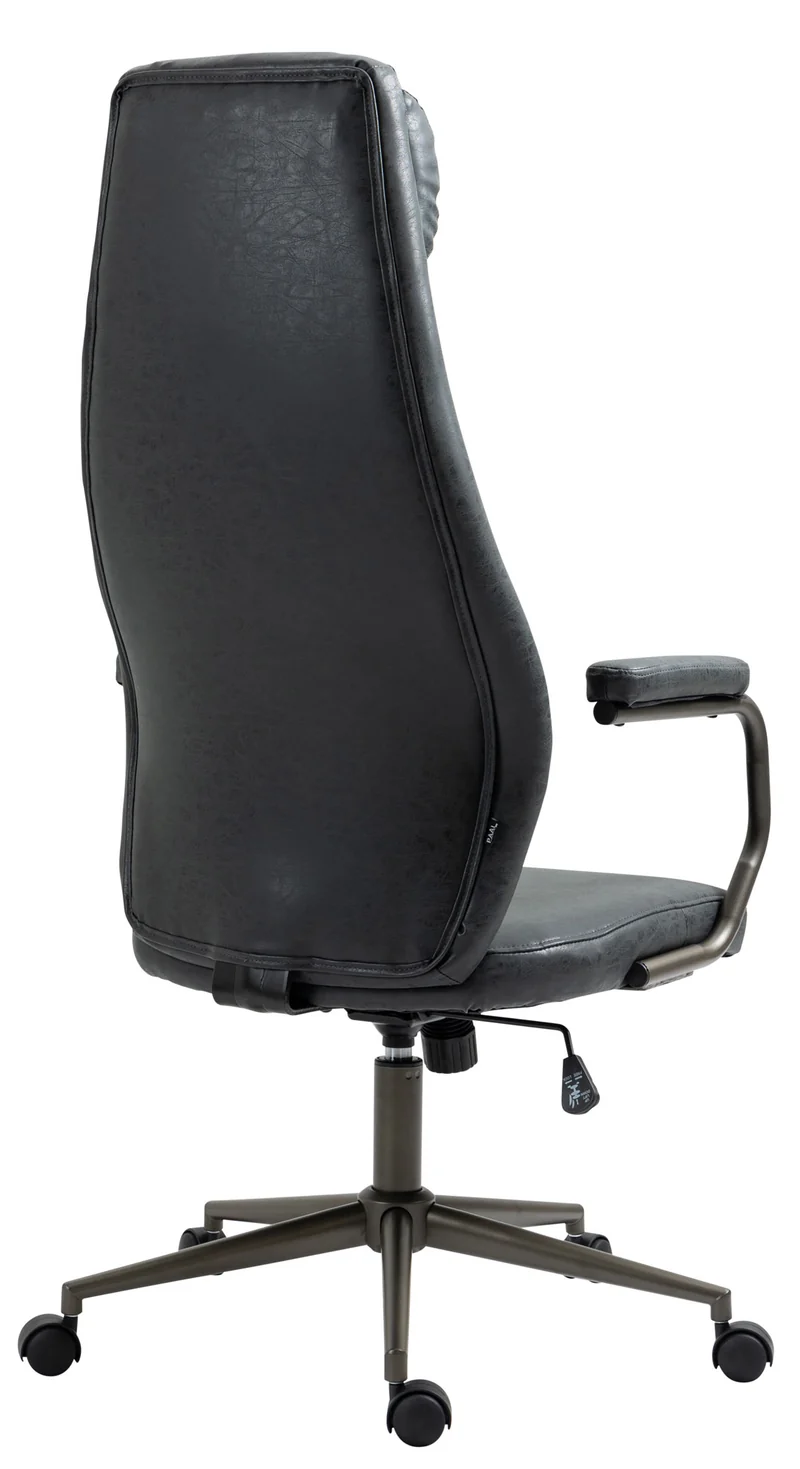 Fauteuil de bureau industriel vintage sur roulettes en synthétique noir vieilli pivotant et réglable BUR10688