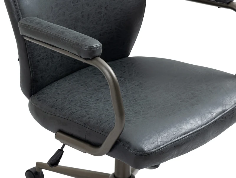 Fauteuil de bureau industriel vintage sur roulettes en synthétique noir vieilli pivotant et réglable BUR10688