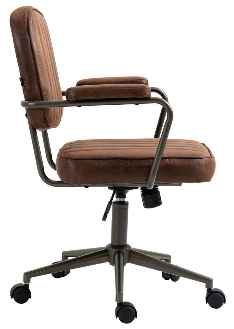 Fauteuil de bureau industriel vintage sur roulettes en synthétique marron vieilli hauteur réglable BUR10685