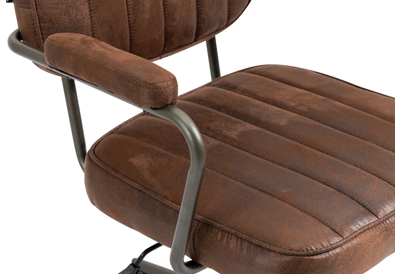 Fauteuil de bureau industriel vintage sur roulettes en synthétique marron vieilli hauteur réglable BUR10685