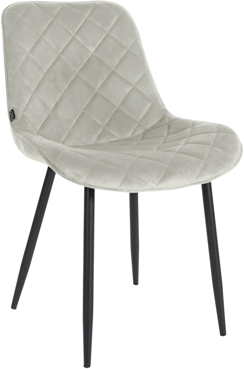 Lot de 4 chaises de salle à manger en tissu velours confortable crème pieds métal noir couture losange CDS10425