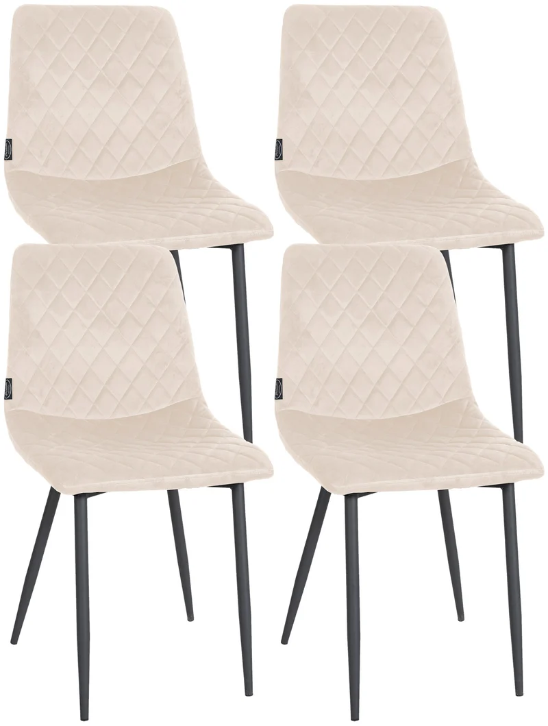 Lot de 4 chaises de salle à manger en tissu velours crème pieds métal noir couture losange CDS10419