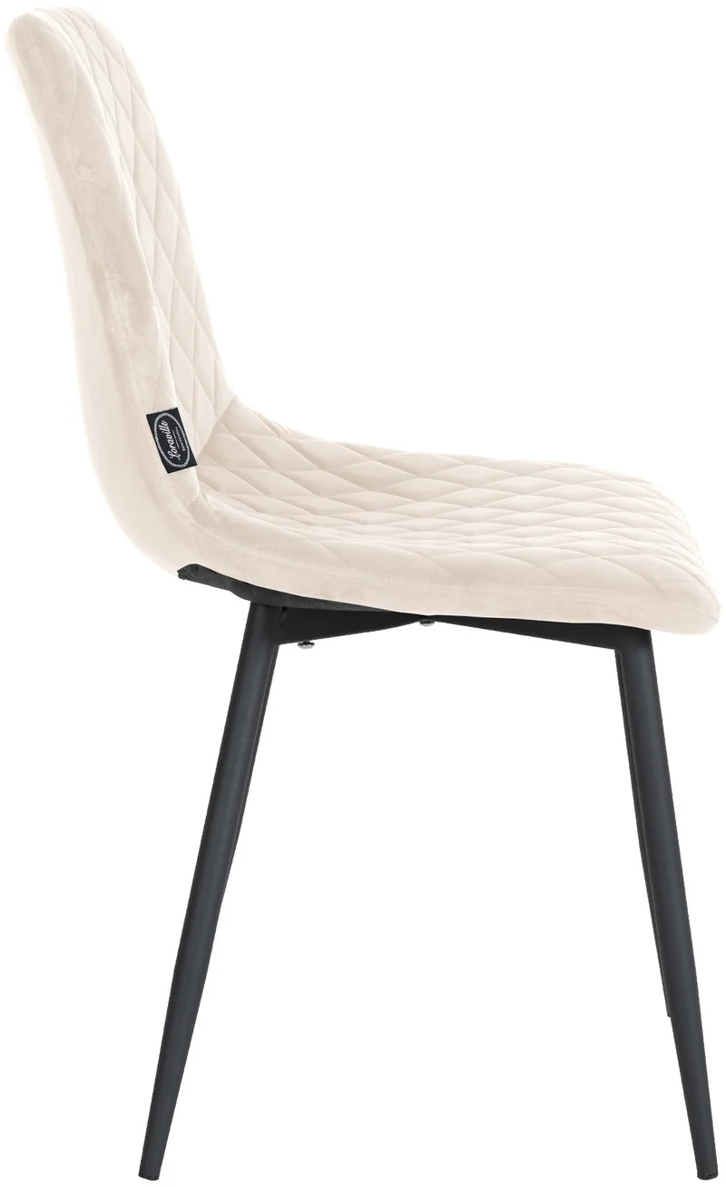 Lot de 4 chaises de salle à manger en tissu velours crème pieds métal noir couture losange CDS10419
