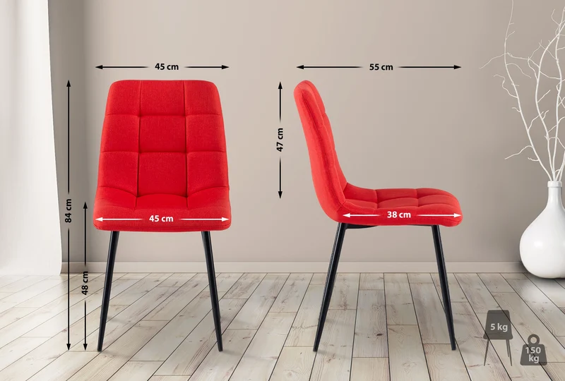 Lot de 4 chaises de salle à manger en tissu rouge pieds métal noir design moderne et confortable CDS10415