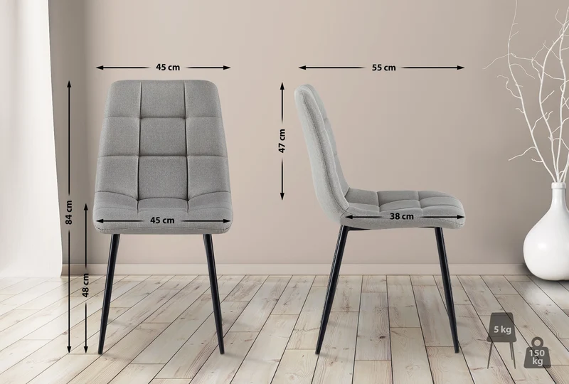 Lot de 4 chaises de salle à manger en tissu gris pieds métal noir design moderne et confortable CDS10413