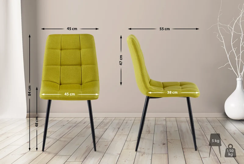 Lot de 4 chaises de salle à manger en tissu vert pieds métal noir design moderne et confortable CDS10412