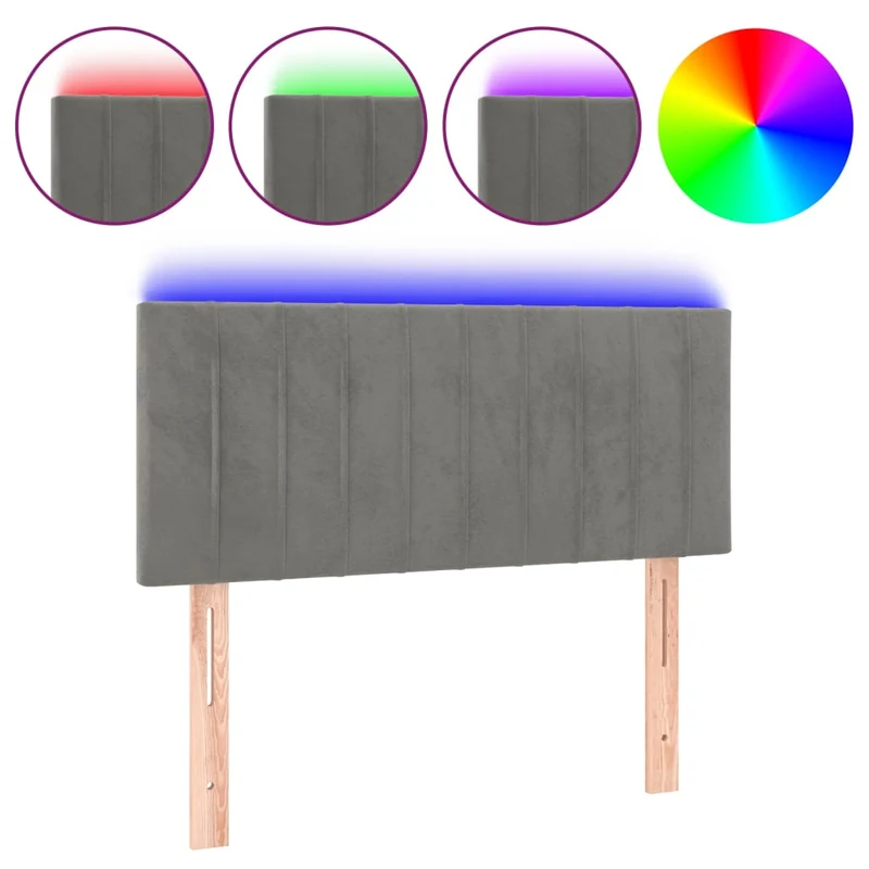 Tête de lit accessoire couchage chambre à coucher meuble à LED 90 x 5 x 78/88 cm tissu velours gris clair TDL0201235