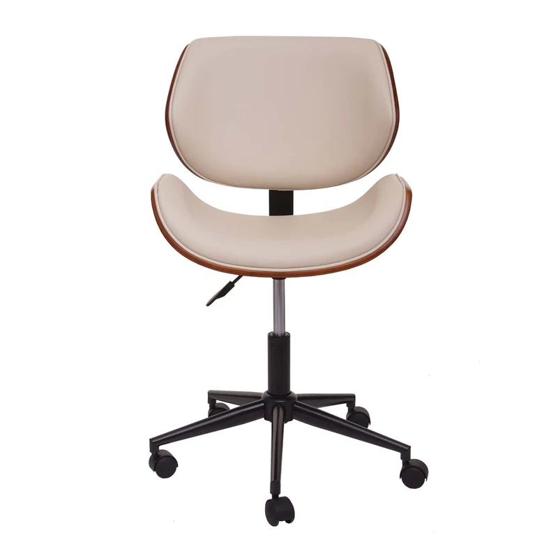 Chaise fauteuil de bureau pivotante aspect noyer courbé hauteur réglable pivotante design rétro crème 04_0001859