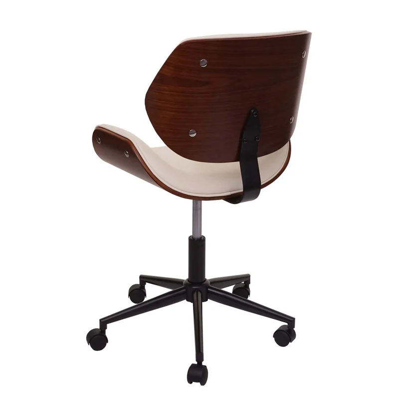 Chaise fauteuil de bureau pivotante aspect noyer courbé hauteur réglable pivotante design rétro crème 04_0001859