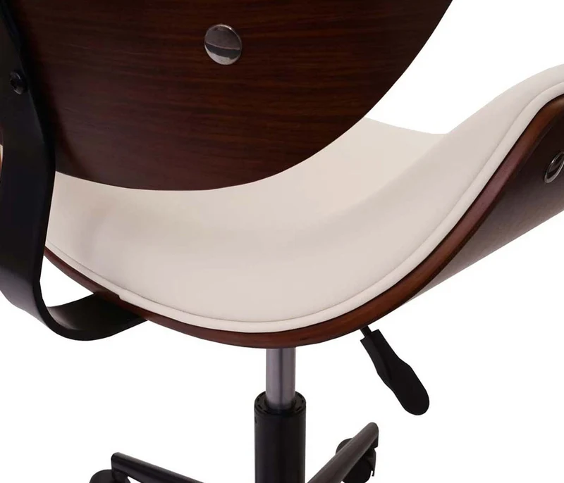 Chaise fauteuil de bureau pivotante aspect noyer courbé hauteur réglable pivotante design rétro crème 04_0001859