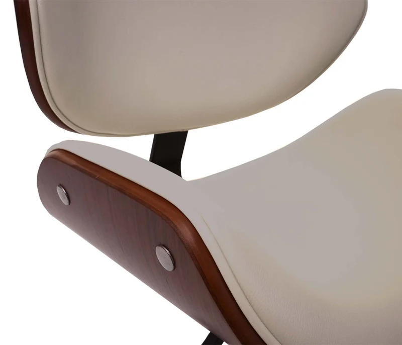Chaise fauteuil de bureau pivotante aspect noyer courbé hauteur réglable pivotante design rétro crème 04_0001859