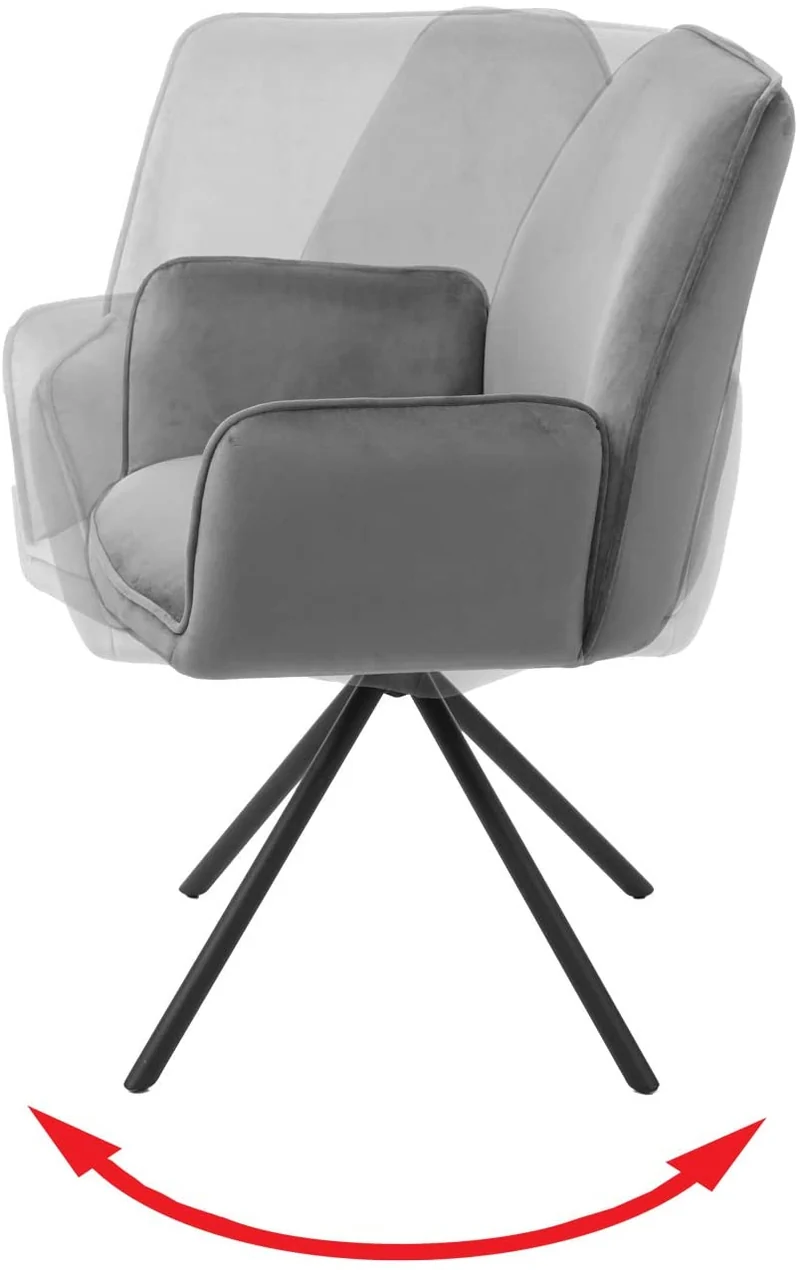 Chaise fauteuil rembourré salon bureau avec accoudoirs rotation 90° en velours gris FAL04034