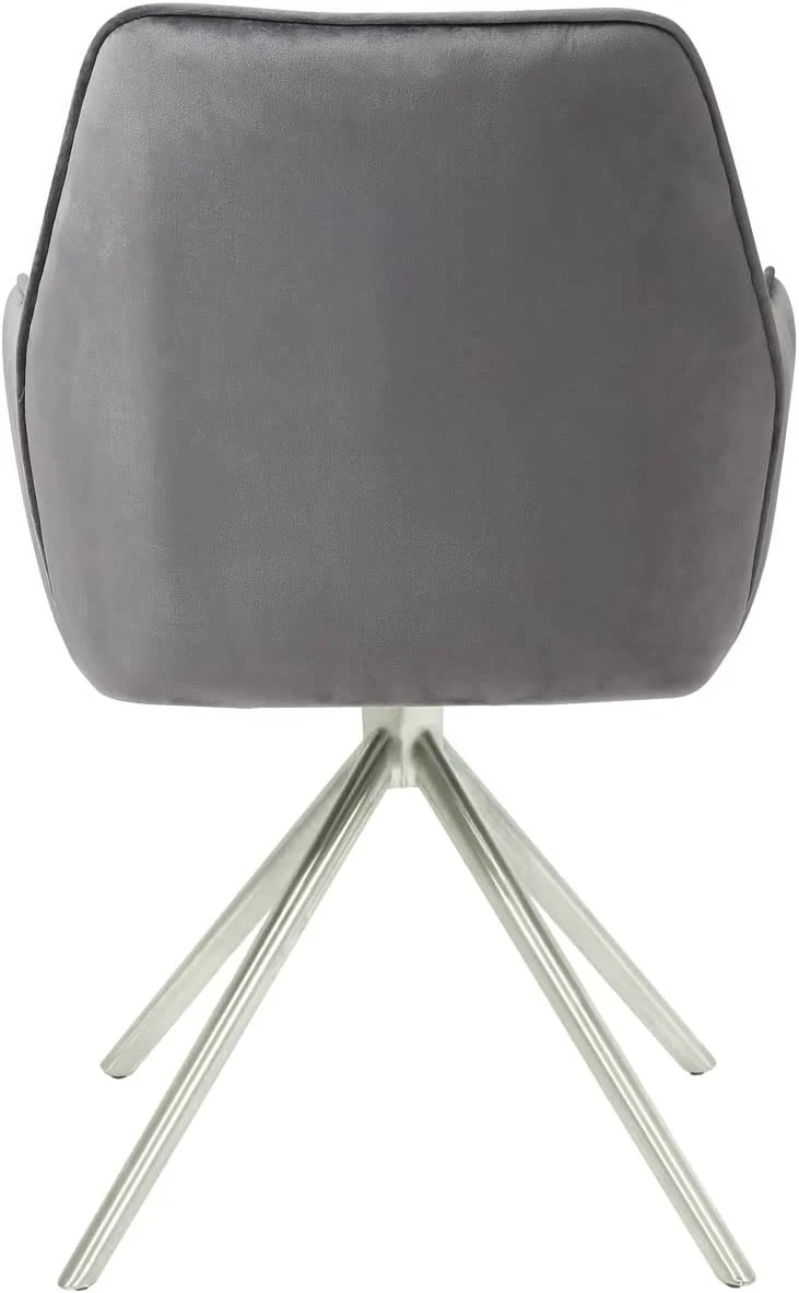 Chaise fauteuil rembourré salon bureau avec accoudoirs rotation 90° en velours gris pieds acier FAL04038